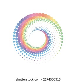 Rainbow pastel dot circle logo halftone on the white background. Vector illustration.