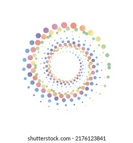 El logotipo del círculo de los puntos pastel del arcoiris es medio tono sobre el fondo blanco. Ilustración vectorial.