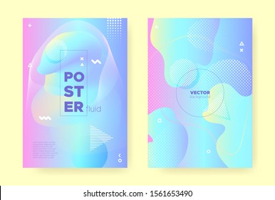 Rainbow Pastel Flow. Abstract Gradient Elements. Wave Banner. Hologram Pattern. Pink Pastel Poster. Unicorn Abstract Memphis Elements. Blue Liquid Design. Music Brochure. Pastel Cover.