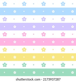 Rainbow Pastel Flower Horizontal Line Stripe Dot Dash Line Circle Seamless Pattern Vector Illustration Tablecloth, Picnic mat wrap paper, Mat, Fabric, Textile, Scarf