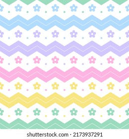 Rainbow Pastel Flower Horizontal Zig Zag Line Stripe Dot Dash Line Circle Seamless Pattern Vector Illustration Tablecloth, Picnic mat wrap paper, Mat, Fabric, Textile, Scarf