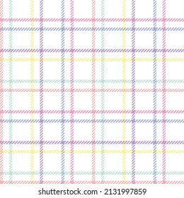 Rainbow pastel grid plaid. Seamless vector check pattern suitable for fashion, home decor and stationary.