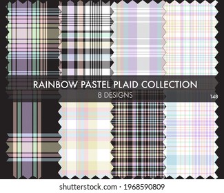 Rainbow Pastel Plaid seamless pattern collection includes 8 designs for fashion textiles and graphics