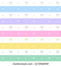 Rainbow Pastel Ribbon Bow Present Gift Box Horizontal Line Stripe Dot Dash Line Circle Seamless Pattern Vector Illustration Tablecloth, Picnic mat wrap paper, Mat, Fabric, Textile, Scarf