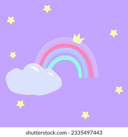 Rainbow pattern. Baby wallpaper. Cloud, rainbow texture. Kids cartoon background. Abstract rainbow,  graphic design. Cute fairytale background. Rainbow fabric print art. Vector illustration.