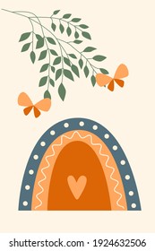 Rainbow pattern background. Cartoon rainbow arch boho minimalist print for design baby shower invitation, kid shop tag, girl t shirt print etc