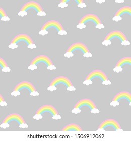 Rainbow pattern design for kids nursery - funny hand drawn doodle, seamless pattern. 