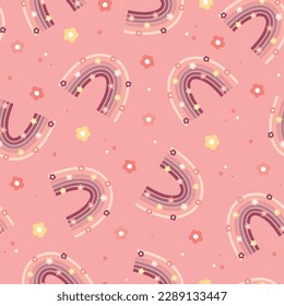 Rainbow Pattern, Rainbow Flower Pattern, Cute Rainbow Background, Rainbow Wallpaper, Retro Pattern, Baby Room Wallpaper, Vector Illustration Background	