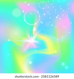 Rainbow Pattern. Green Magic Invitation. Girl Hologram. Holographic Cosmic Mesh. Yellow Colorful Gradient. Blue Magical Background. Princess Texture. Stars Rainbow Pattern.