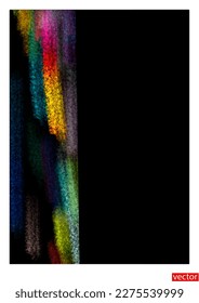 Rainbow pattern isolated on black background with blank copy space. Multicolored paint strokes on black background. Holly card template. Chalk pattern. Corner abstraction drawn in chalk. Vector