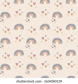 Rainbow pattern. Kid's hand drawn multi color rainbow.  Vector seamless pattern. Artistic textural style.
