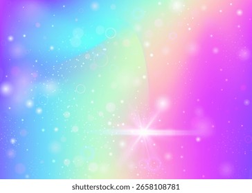 Rainbow Pattern. Pink Unicorn Gradient. Magic Invitation. Fairytale Pastel Mesh. Purple Galaxy Background. Lilac Universe Hologram. Kawaii Backdrop. Stars Rainbow Pattern.