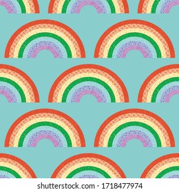 Rainbow pattern with texture fill. Key workers support. Backgrounds, wrapping, gifts, scrapbooking. Vector illustration.