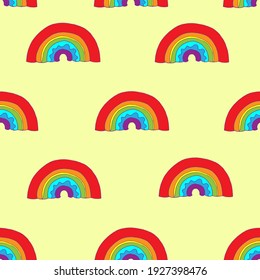 Rainbow pattern. Vector seamless pattern with rainbows. Spectrum colors. Hand drawing