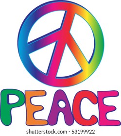 Rainbow PEACE sign with hand drawn text