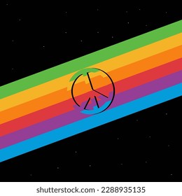 Rainbow peace sign with shadow on rainbow on back background