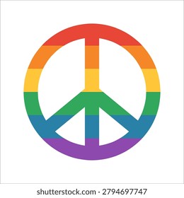 Rainbow peace sign vector icon isolated on white background. Flat cartoon pacifist symbol for LGBTQ pride, freedom, equality, inclusion and human rights.