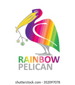 Rainbow pelican - vector illustration. 
Bright template for design.