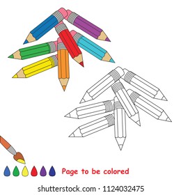 Rainbow Pencil. Educational game for preschool kids with simple gaming level. Vector illustration to be colored.