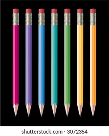 A rainbow of pencils with black background