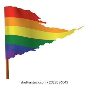 Rainbow-Pennant mit abgerissener Kante und Welleneffekt auf weißem Hintergrund.