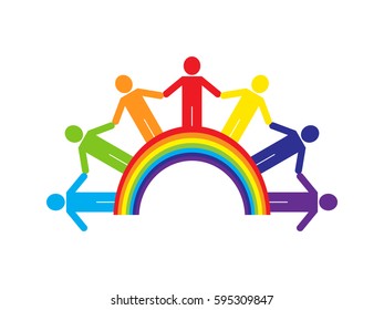 Rainbow, people, icon, vector illustration
