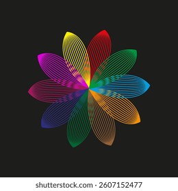 Rainbow petal flower. Color spectrum vector. Gradient abstract blossom. Bright layered shape.