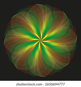 Ícone de pétala de arco-íris. Explosão de flor luminosa. Vetor de flor radiante. Contraste de fundo escuro.