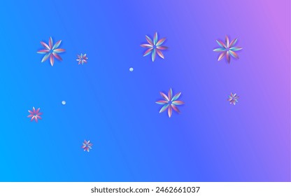 Rainbow Petal Retro Blue Background. Light Inflorescence Pattern. Exotic Gradient Poster. Blue and Pink Flower Abstract Banner.