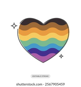 Rainbow (Philadelphia Flag 2017) icon. Pride love rainbow flags. Heart shaped sticker. LGBT symbol sign.