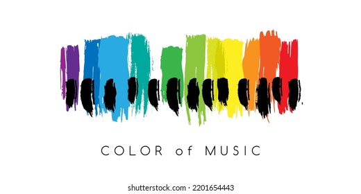 Rainbow piano keys. Colorful music conceptual vector composition with splash paint elements. Design element for concert, holiday or festival.