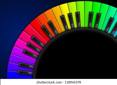 Rainbow Piano keys. Illustration on black background, for design