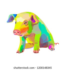 Rainbow pig animal vector