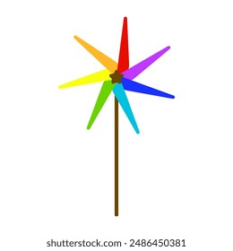Vector de rueda de alfiler. Juguete colorido del molino de viento. Ventilador brillante y vibrante. Hélice de papel giratoria.