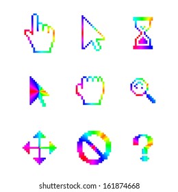 Rainbow pixel cursors icons, vector