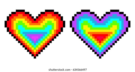 Rainbow pixel heart set. Vector template. T-shirt print design.