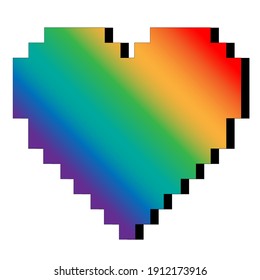 corazón de píxel arco iris con sombra sobre fondo blanco, valentina