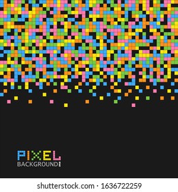 Rainbow pixel on a black background. Colored mash squares Digitale geometric style. Mosaic grid. Vector illustration