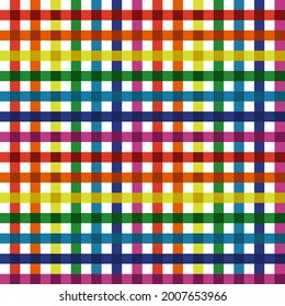 Rainbow plaid pattern. Simple fabric intersecting lines. Vector and textile rainbow ribbons.