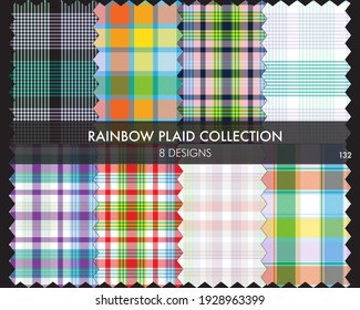 Rainbow Plaid seamless pattern collection includes 8 designs for fashion textiles and graphics