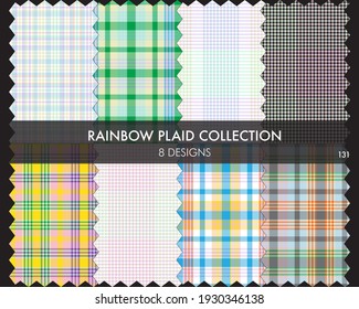 Rainbow Plaid seamless pattern collection includes 8 designs for fashion textiles and graphics