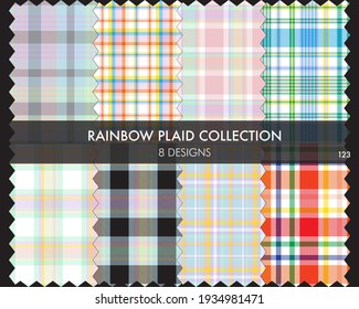 Rainbow Plaid seamless pattern collection includes 8 designs for fashion textiles and graphics