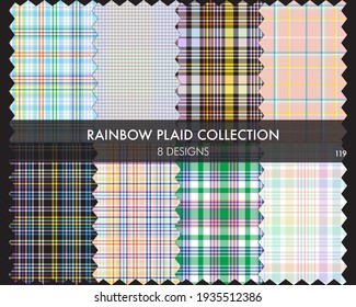 Rainbow Plaid seamless pattern collection includes 8 designs for fashion textiles and graphics