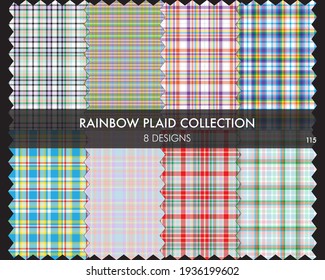 Rainbow Plaid seamless pattern collection includes 8 designs for fashion textiles and graphics