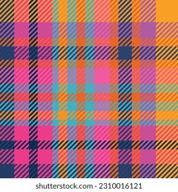 Rainbow plaid. Seamless tartan pattern. Cell. Suitable for fashion textiles and graphics, packaging. the Madras palette. Vector.