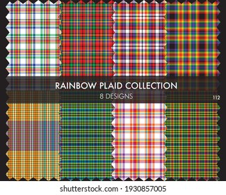Rainbow Plaid tartan seamless pattern collection includes 8 designs suitable for fashion textiles and graphics
