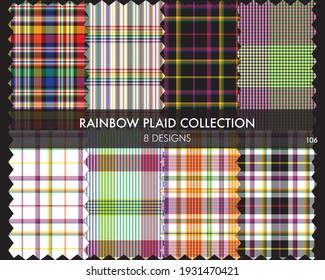 Rainbow Plaid tartan seamless pattern collection includes 8 designs suitable for fashion textiles and graphics