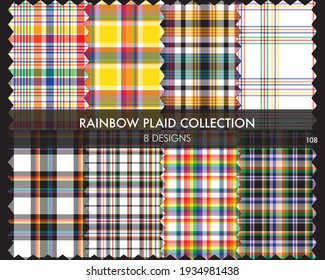 Rainbow Plaid tartan seamless pattern collection includes 8 designs suitable for fashion textiles and graphics