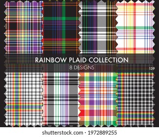 Rainbow Plaid tartan seamless pattern collection includes 8 designs suitable for fashion textiles and graphics