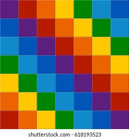 Rainbow plastic construction of a square plates. Perfect vector background of multicolor plastic square blocks. Beautiful simple background for advertising, poster, banner, web and flyer.
